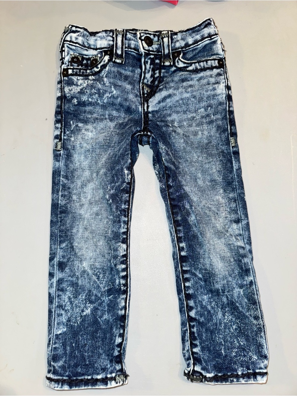 True Religion Boys 3T Geno Slim Extreme Acid Wash Flap Pocket Jeans